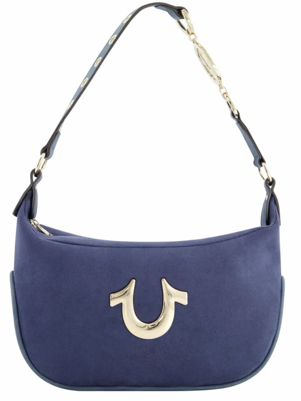 True Religion blue Suede Shoulder Bag with Gold Accent
