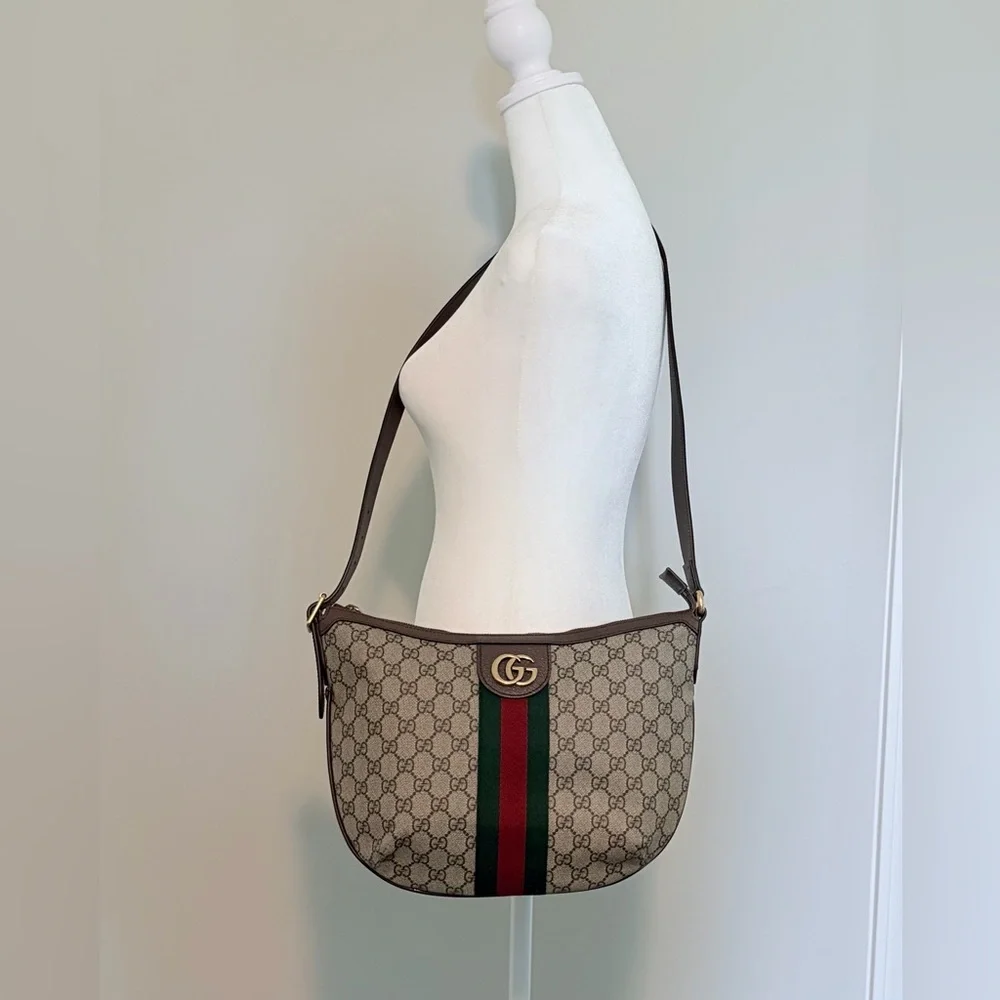 Authentic Gucci Ophidia GG Supreme Shoulder Bag Web Stripe Crossbody Brown