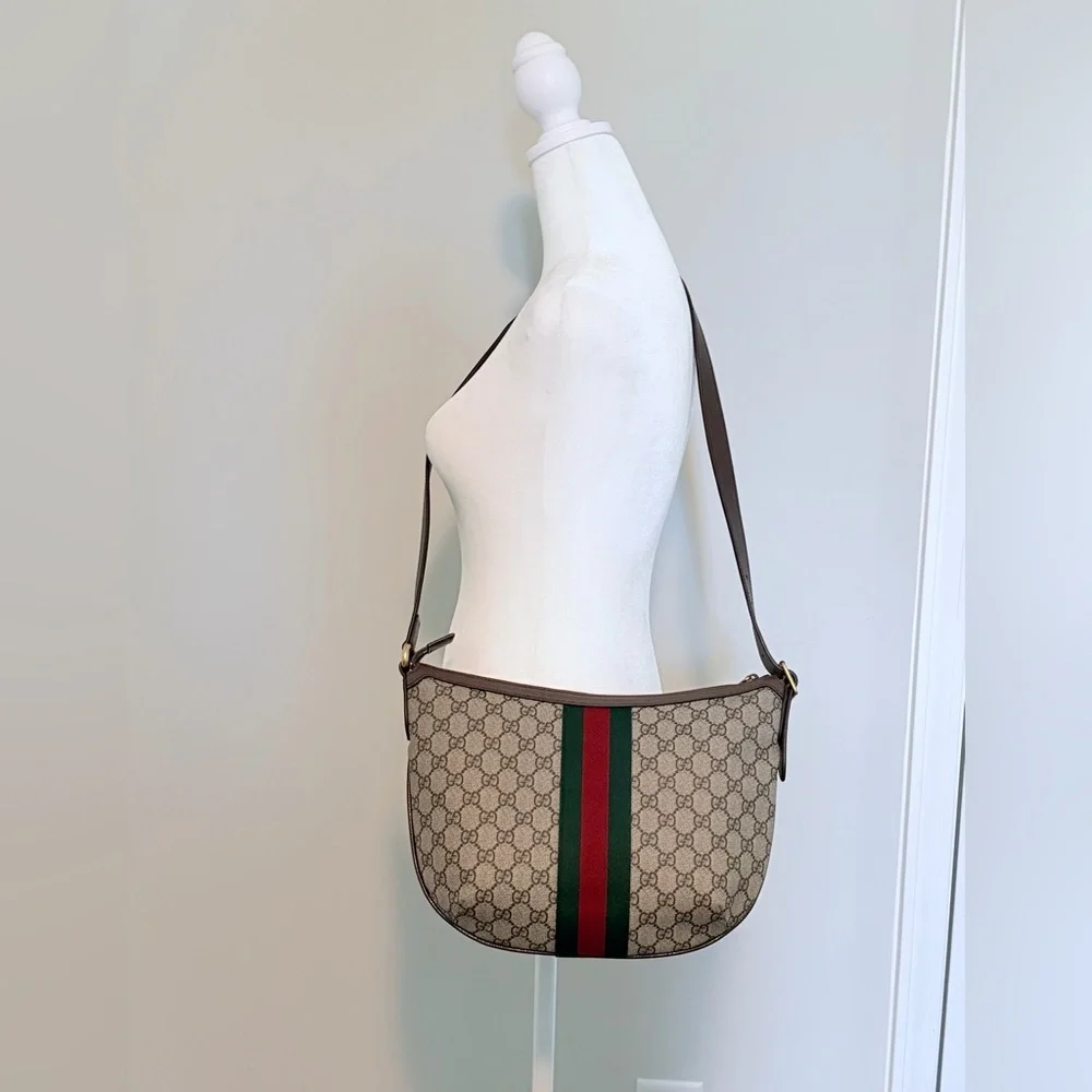 Authentic Gucci Ophidia GG Supreme Shoulder Bag Web Stripe Crossbody Brown