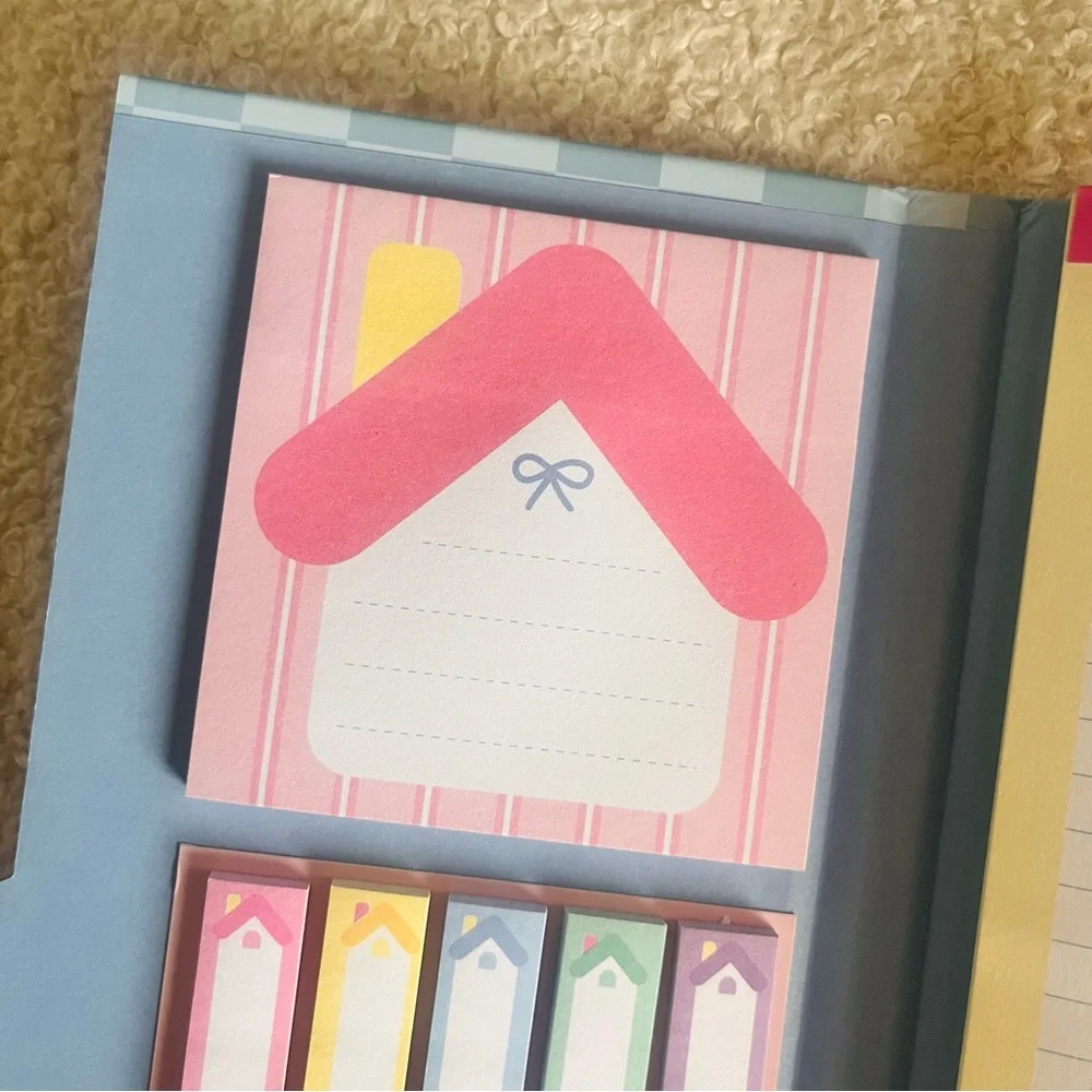 🎉Plaid Pastel House Design Sticky Note & Memo Pad Booklet Set
