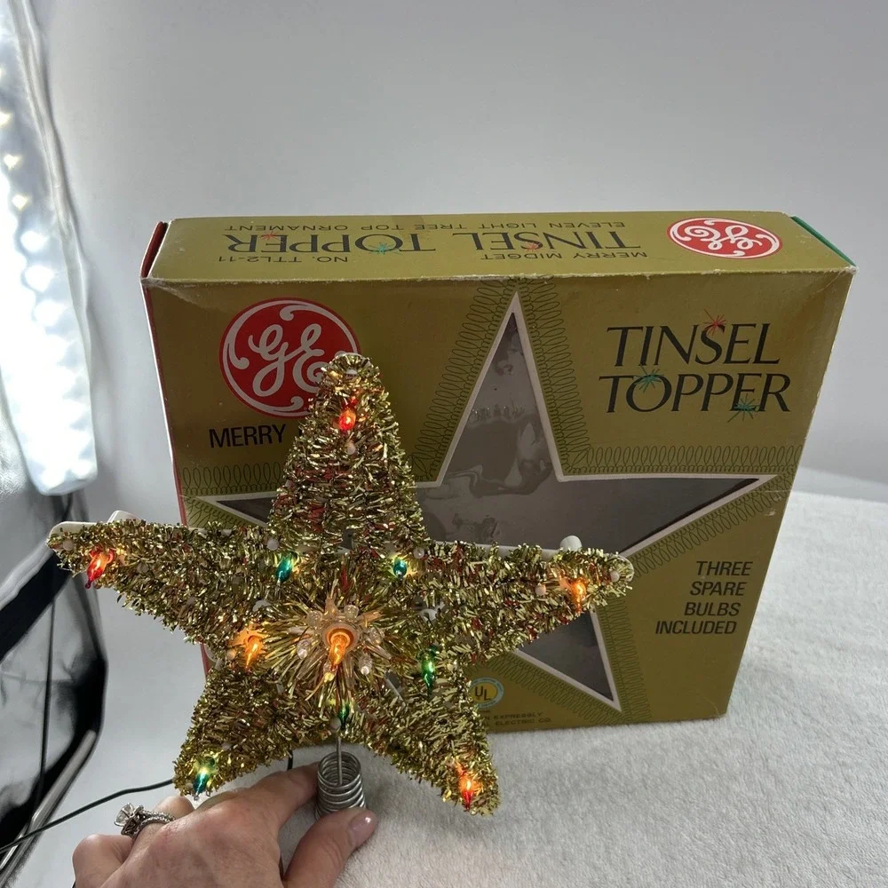 Vintage Christmas Decor Star Tree Top Light Up Topper Works Multi Lights Retro