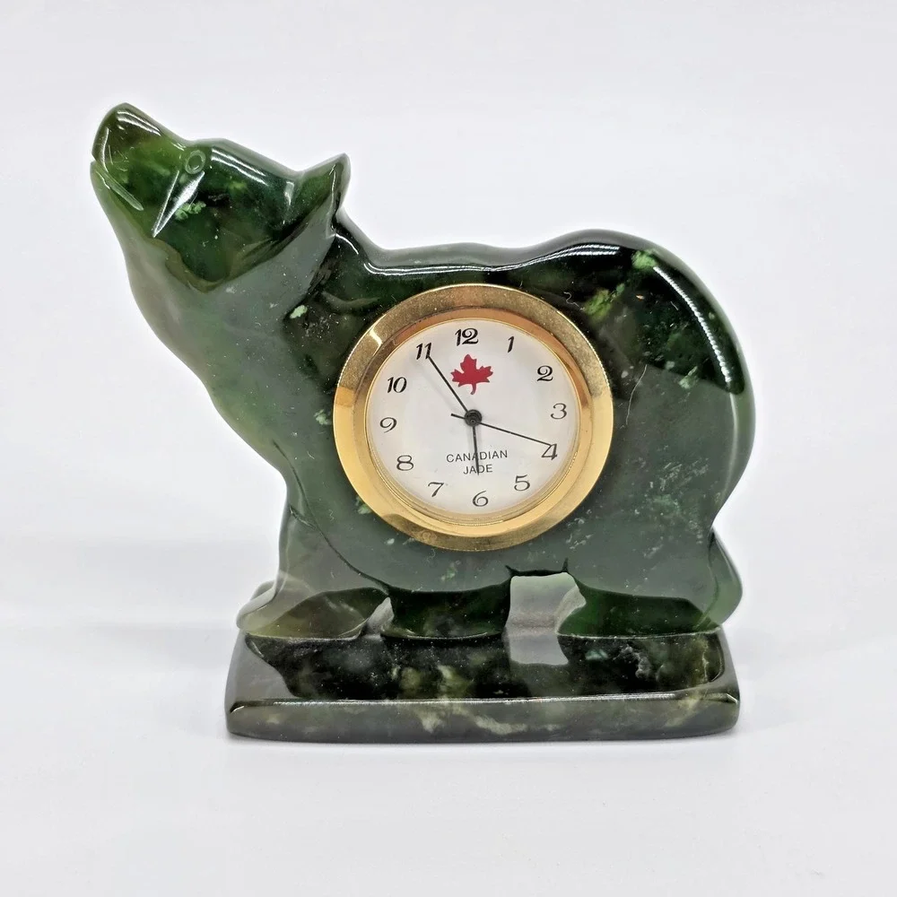 British Columbia Canadian‎ Jade Bear Clock Hand Carved BC Nephrite Green Stone