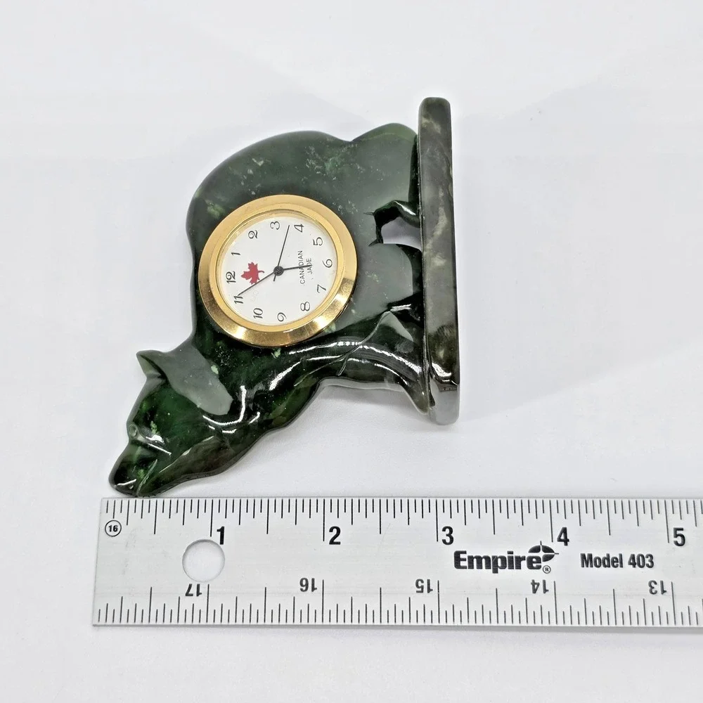 British Columbia Canadian‎ Jade Bear Clock Hand Carved BC Nephrite Green Stone
