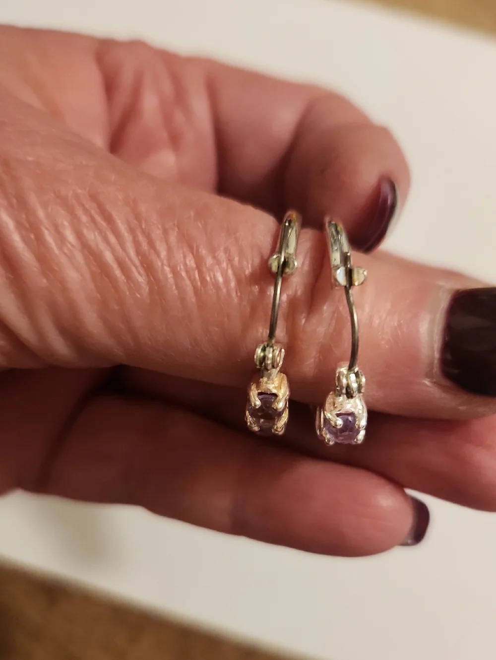 Silvertone Hoop Earrings - Lavender Gemstones
