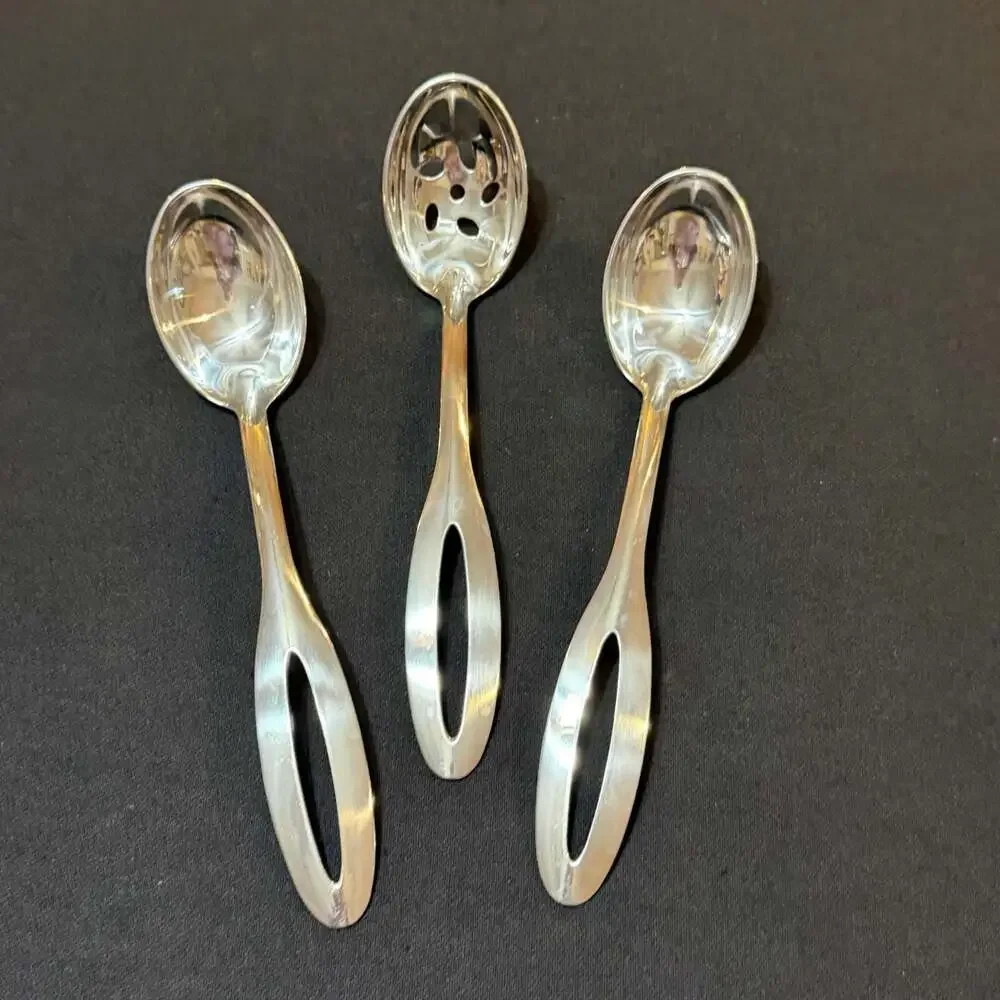 Stainless Steel Serving Spoons Set of 3 - 2 Solid 1 Slotted High Quality