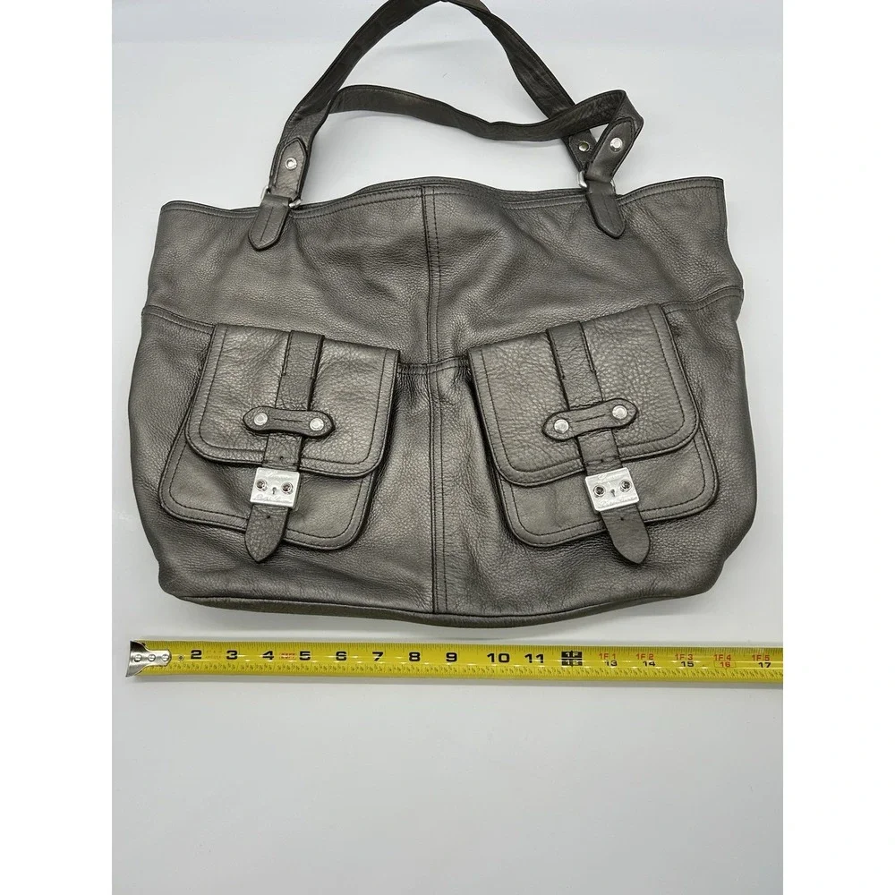 Lauren Ralph Lauren Silver Pebbled Leather 1967 Hobo Bag Cargo Pockets Designer