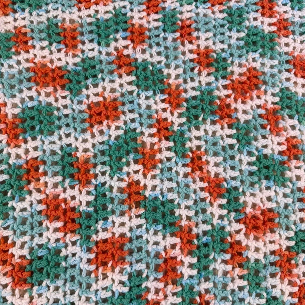 Handmade Crocheted Baby Blanket Knit Throw‎ Orange Green White Kids Nursery