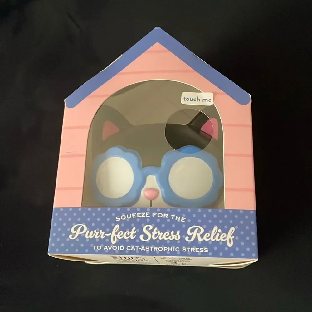 New Eccolo pet black cat kitty with flower glasses squeeze ball stress ball