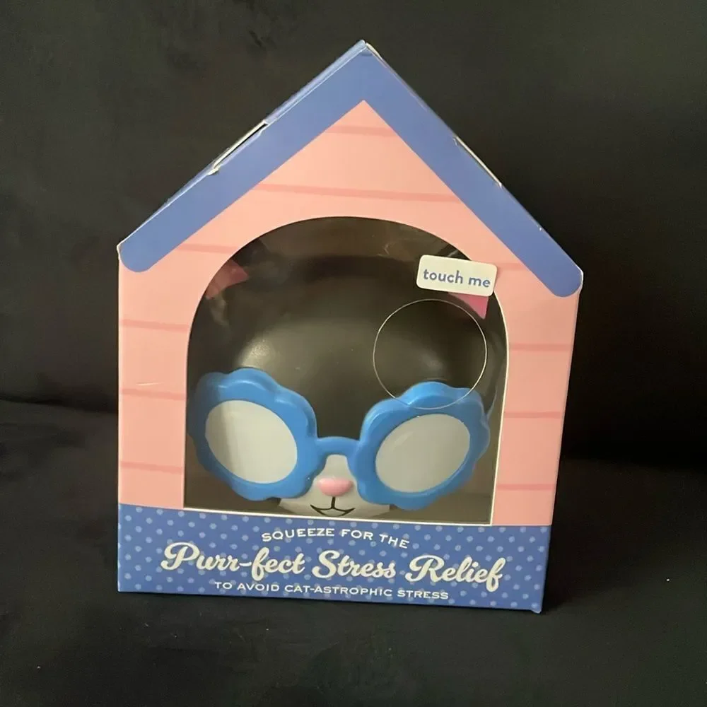 New Eccolo pet black cat kitty with flower glasses squeeze ball stress ball