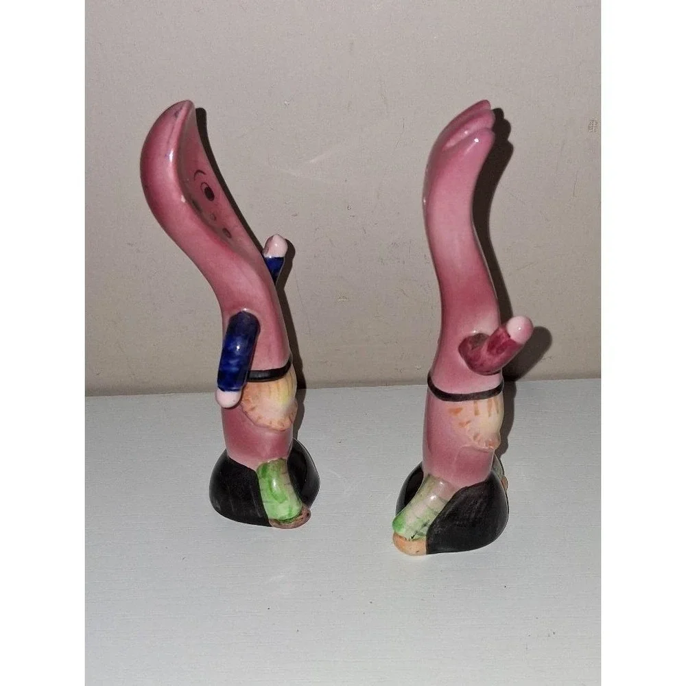 Vintage Anthropomorphic Spoon Fork Salt Pepper Shakers Pink Ceramic Japan Kitsch