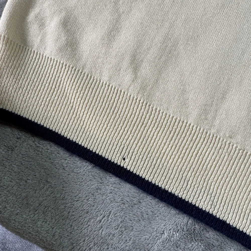 VTG 80s Adidas Wool Striped Accent V Neck Sweater Size XL Ivory Preppy Sports