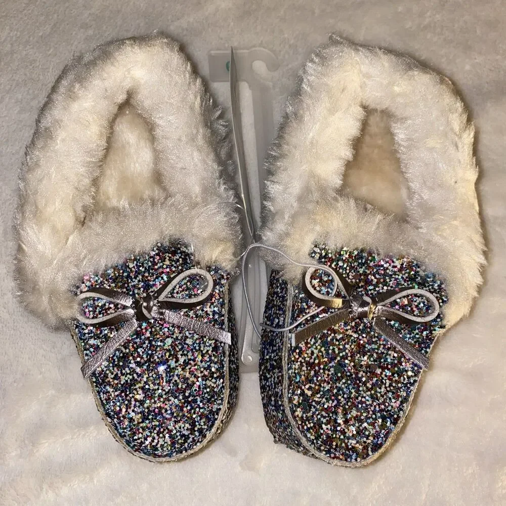 Cat and Jack‎ Moccasins Slippers Slip- On Rainbow Glitter Medora Size 9 NEW!