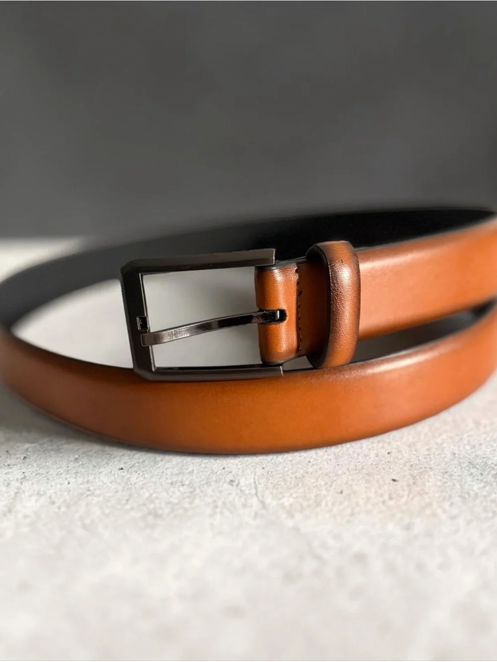 Vegan Leather Belt with Brushed Metal Buckle
