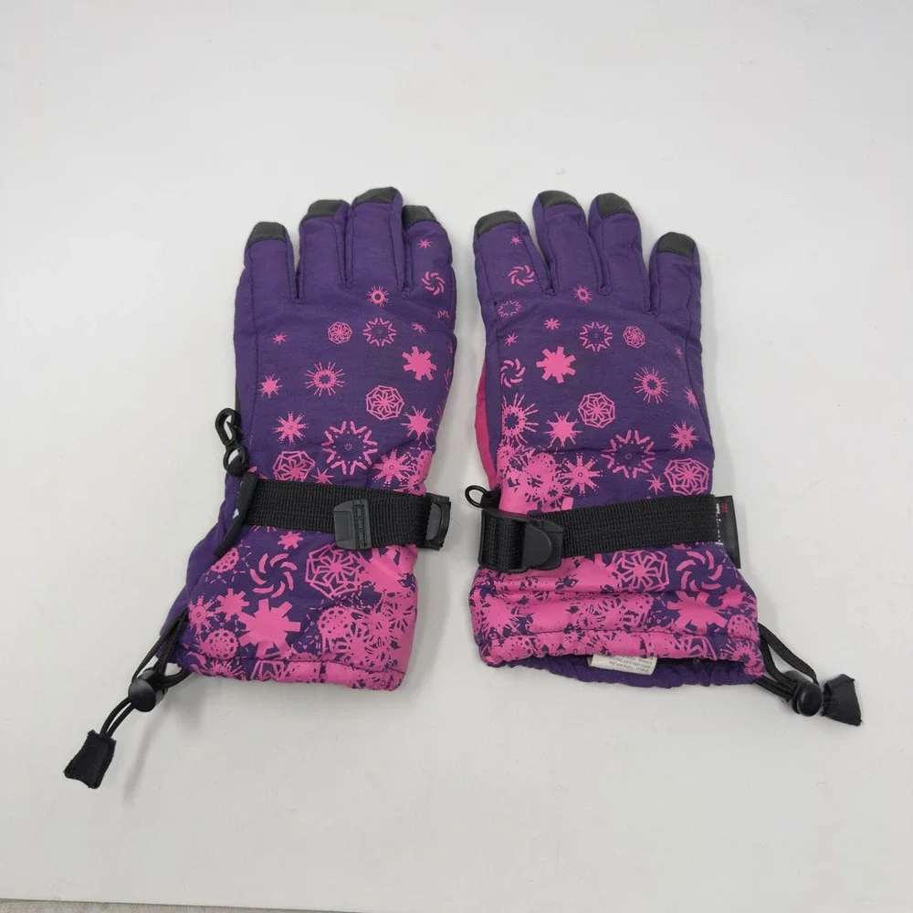 Girl's Purple Pink Snowflake 3M Thinsulate Insulated‎ Ski Gloves Size 7-16