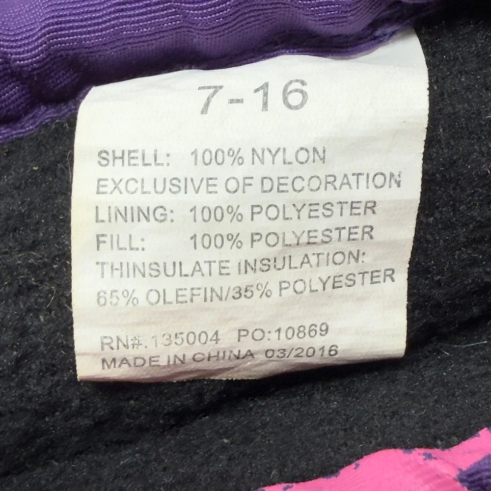 Girl's Purple Pink Snowflake 3M Thinsulate Insulated‎ Ski Gloves Size 7-16