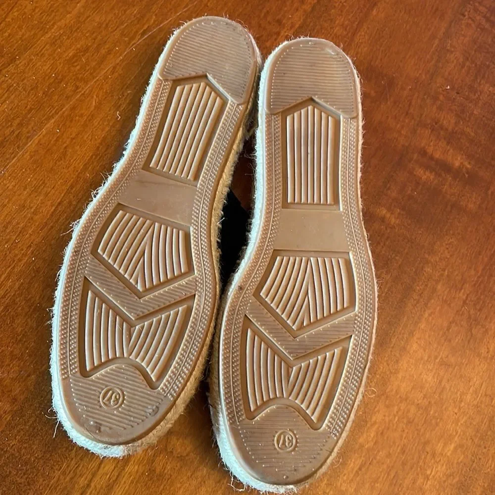H&M Black Suede Espadrille Slides - Size 37