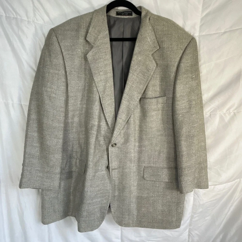 Bert Pulitzer Collectors‎ Edition Mens 100% Silk Blazer Jacket Beige Herringbone