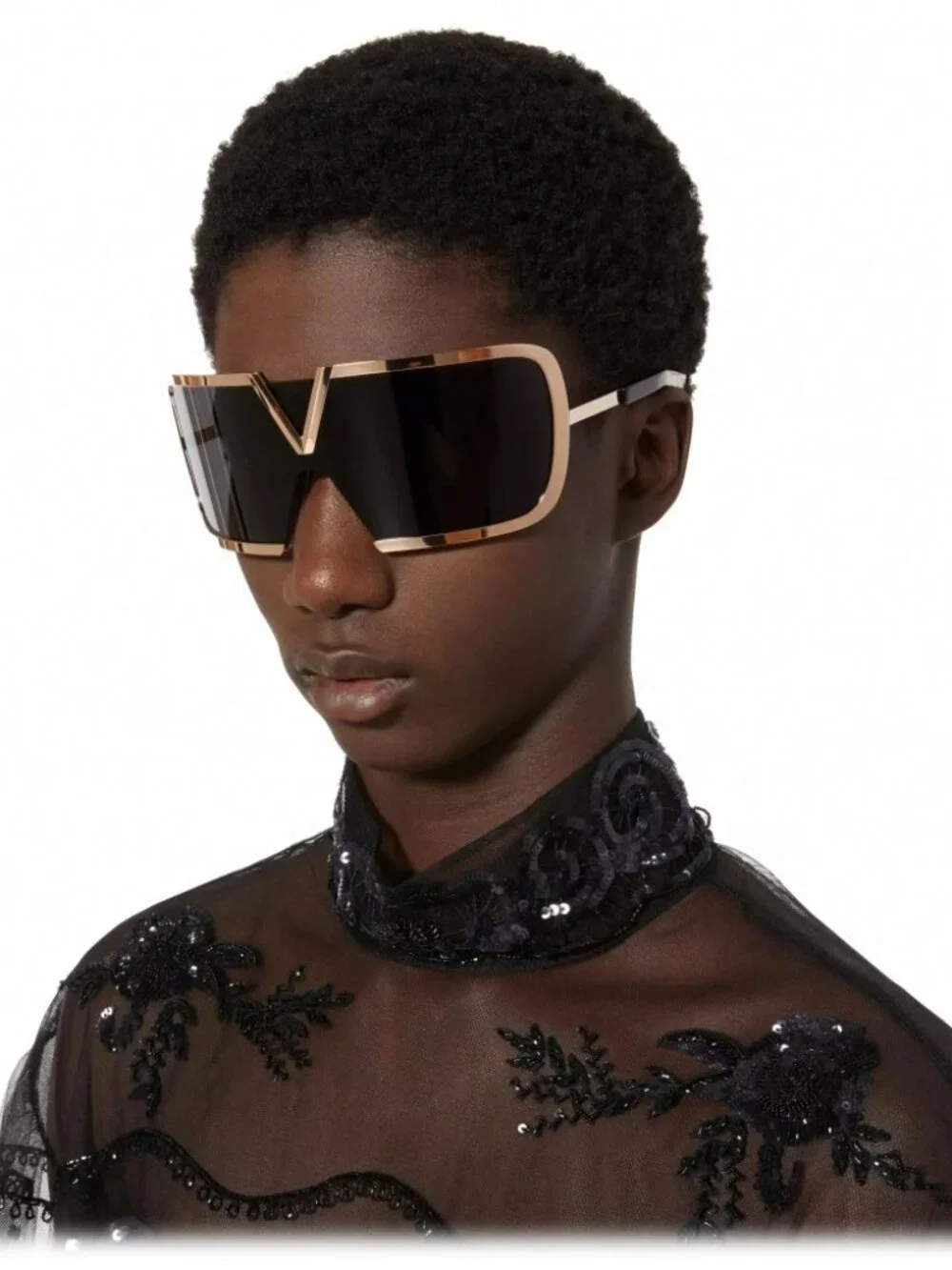 Valentino Sunglasses – Rose Gold Titanium Oversized Mask V-ROMASK VLS-120A A