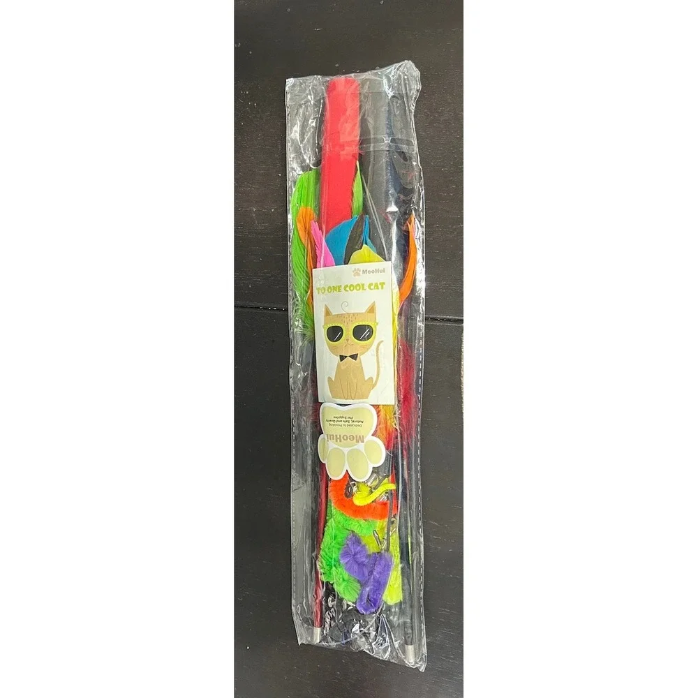 Interactive Toys For Indoor Cats Retractable‎ Wand With Feathers And Teaser Toys