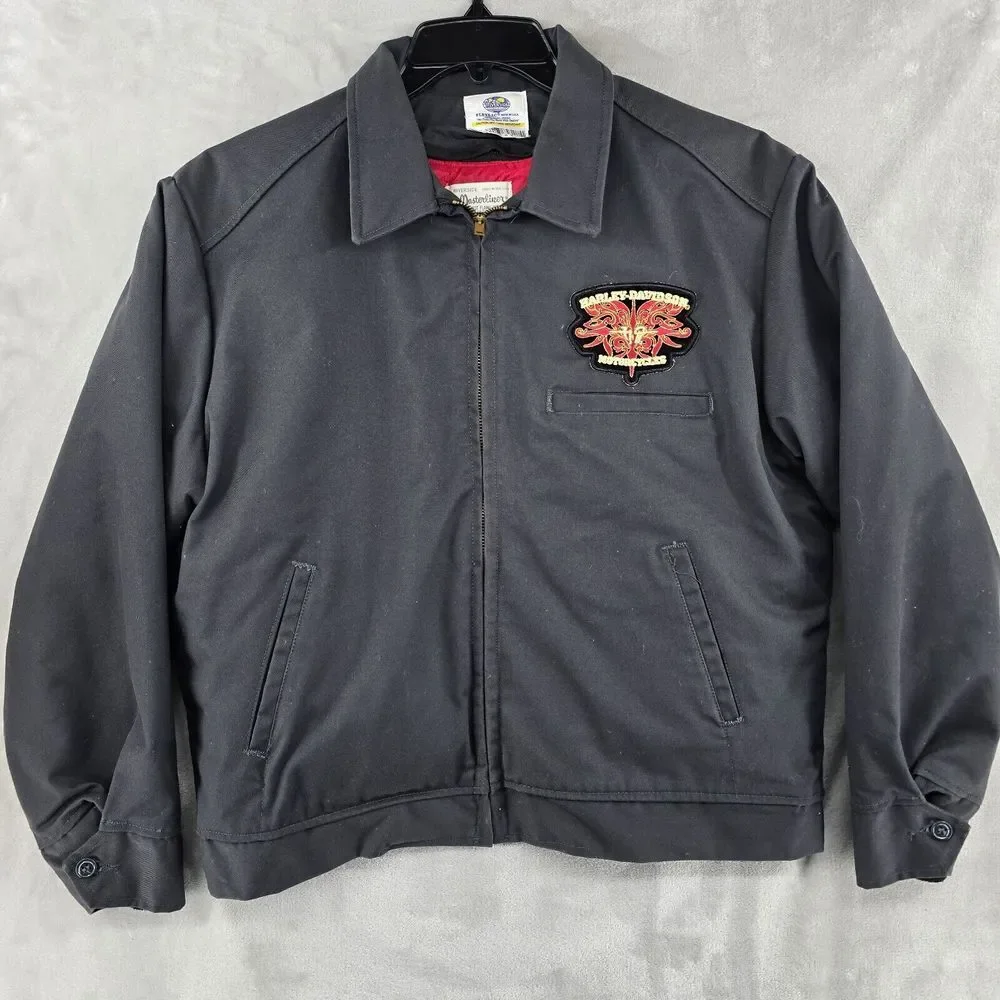 Rare 60s‎ Vintage Masterliner Black & Red Harley-David Zip Out Liner Coat Medium