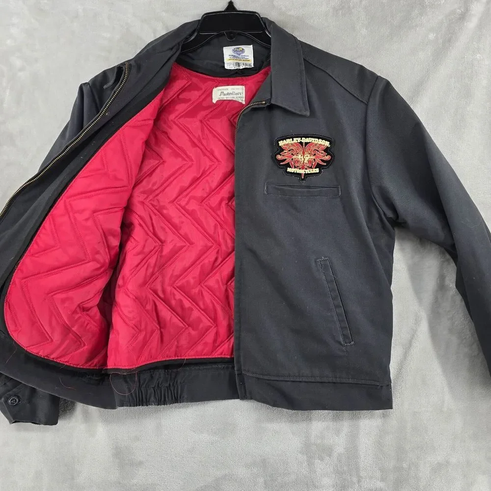 Rare 60s‎ Vintage Masterliner Black & Red Harley-David Zip Out Liner Coat Medium