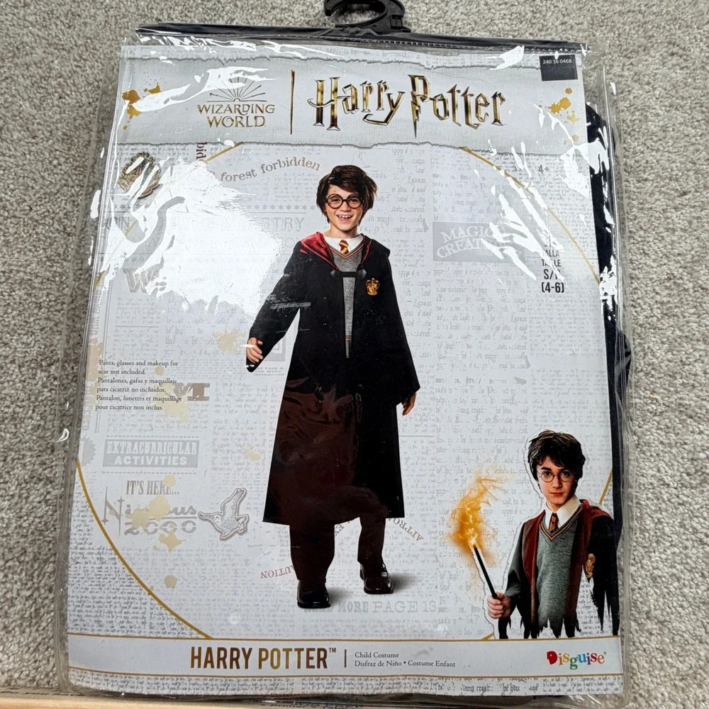 Harry Potter Disguise Child Costume Gryffindor Hooded Robe Shirt Front Kids 4-6