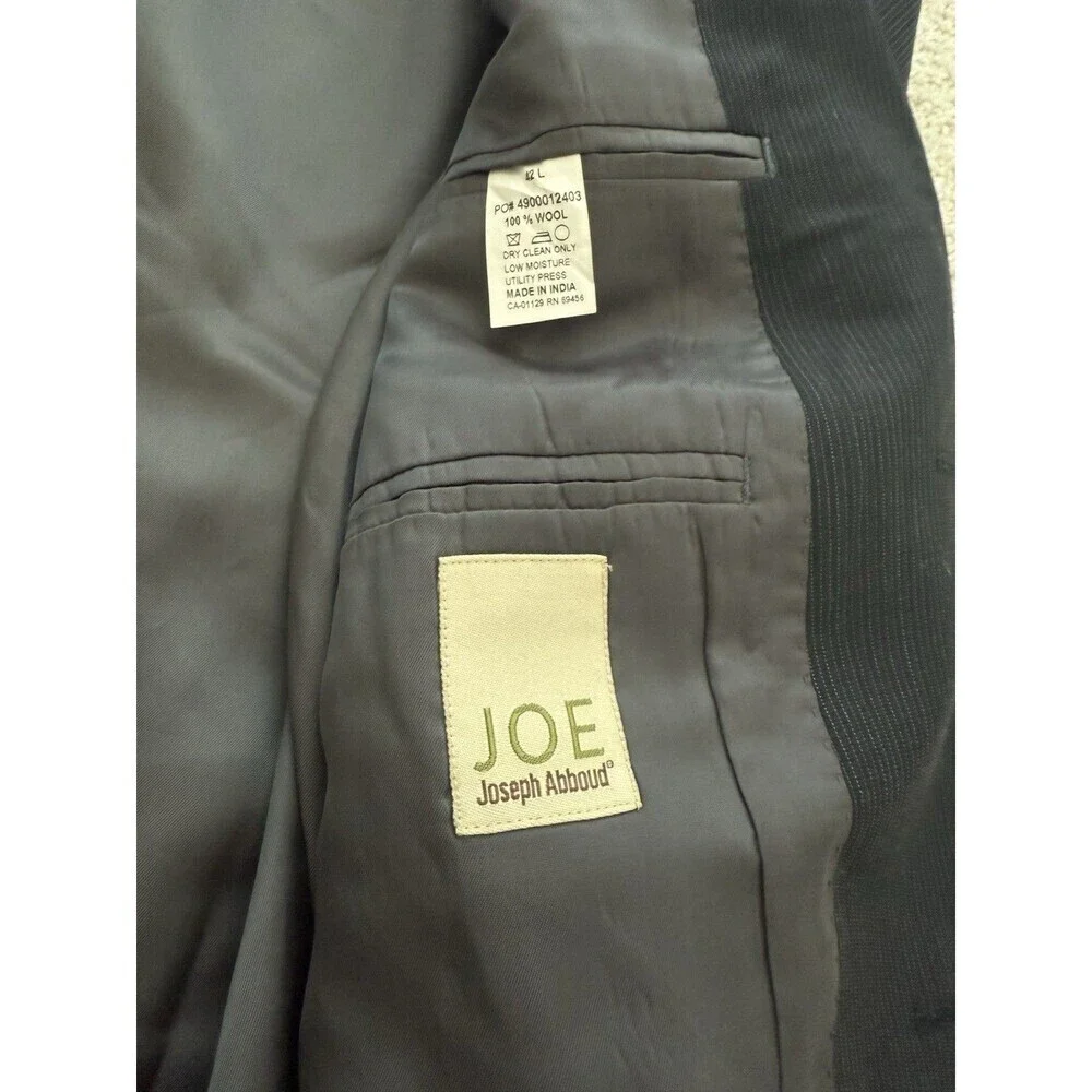 JOSEPH ABBOUD Mens 100% Wool 42‎ L Blazer Sport Coat Two Button Black Pinstriped