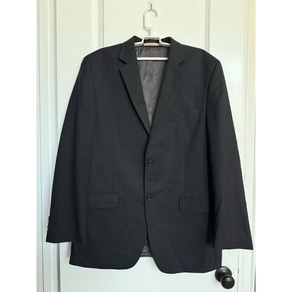 JOSEPH ABBOUD Mens 100% Wool 42‎ L Blazer Sport Coat Two Button Black Pinstriped