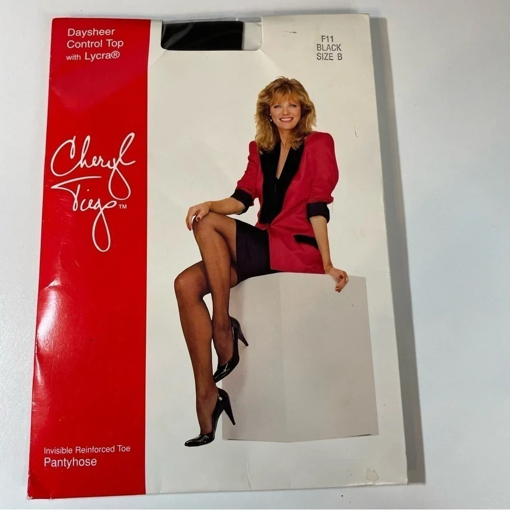 Cheryl‎ Tiegs Daysheer Control Top with Lycra Nylons Black F11 sz B Made USA