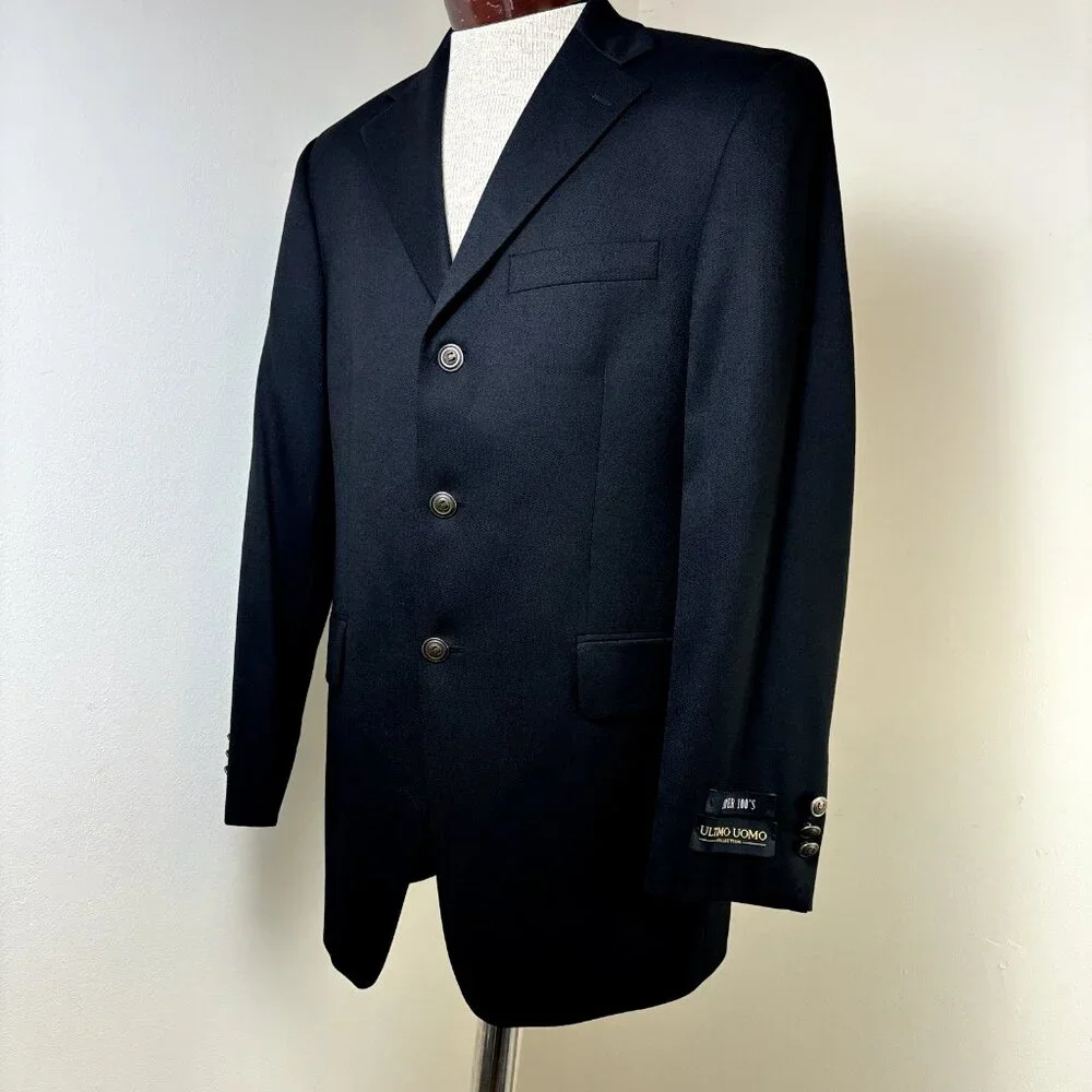 Super 100's Wool Suit Jacket Canada Ultimo Uomo NWOT Size 38R Men's Black Blazer