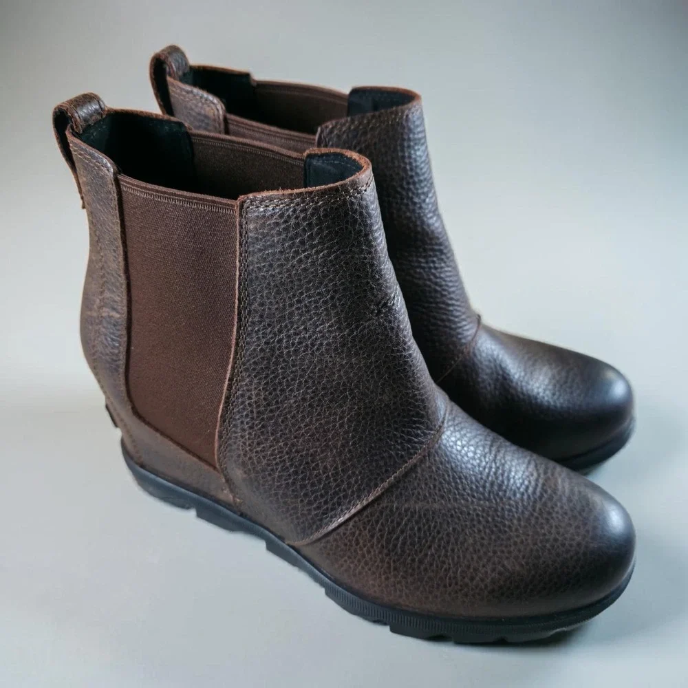 SOREL Womens Boots 9.5 Joan Of Artic Wedge Booties Brown Leather