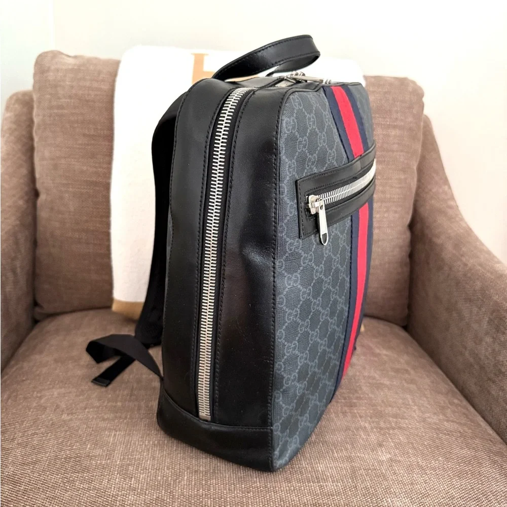 Authentic Gucci GG Supreme Canvas Backpack black grey canvas unisex bag