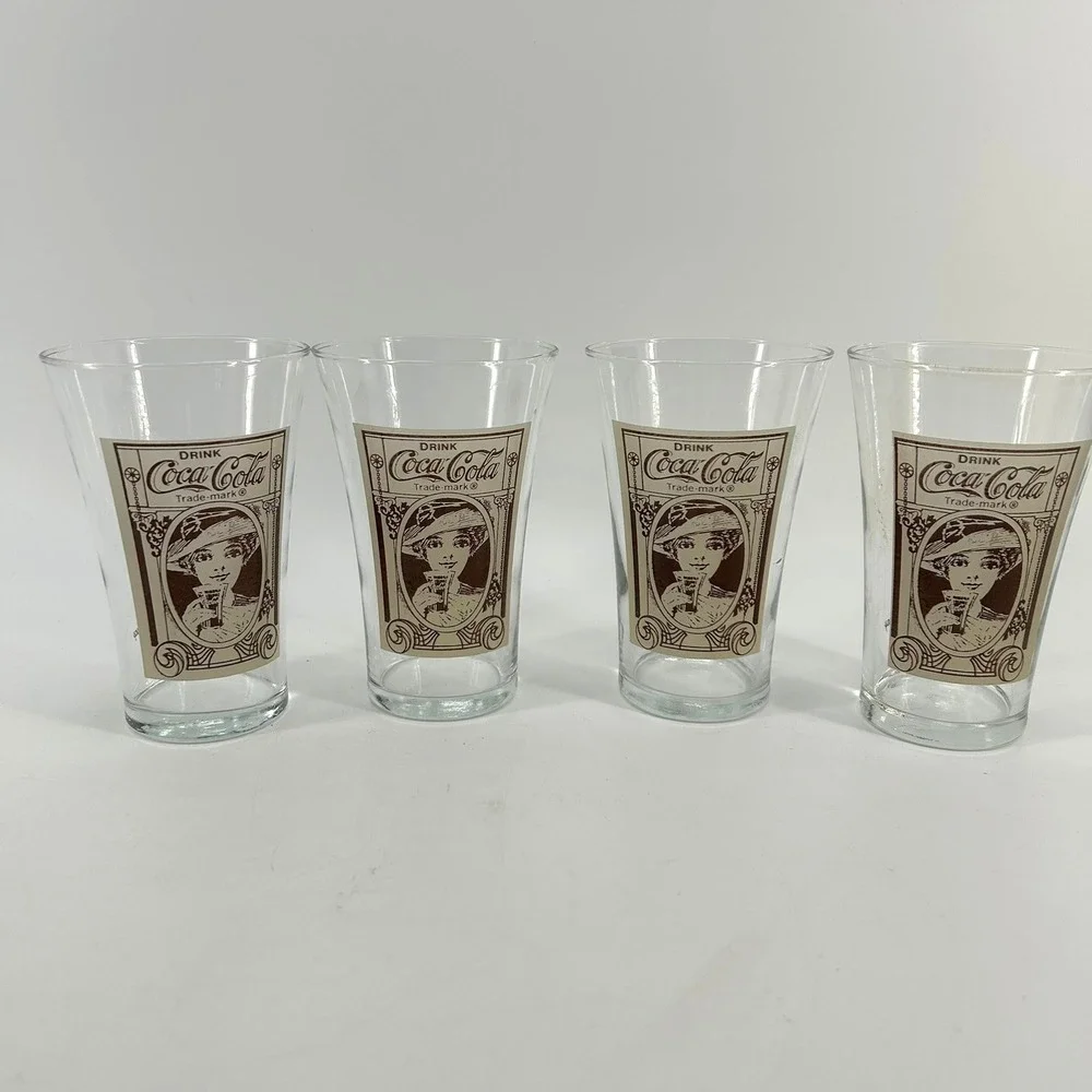 Set of 4 Coca-Cola 16oz Victorian Lady Flair Glasses Turn of the Century Glasses