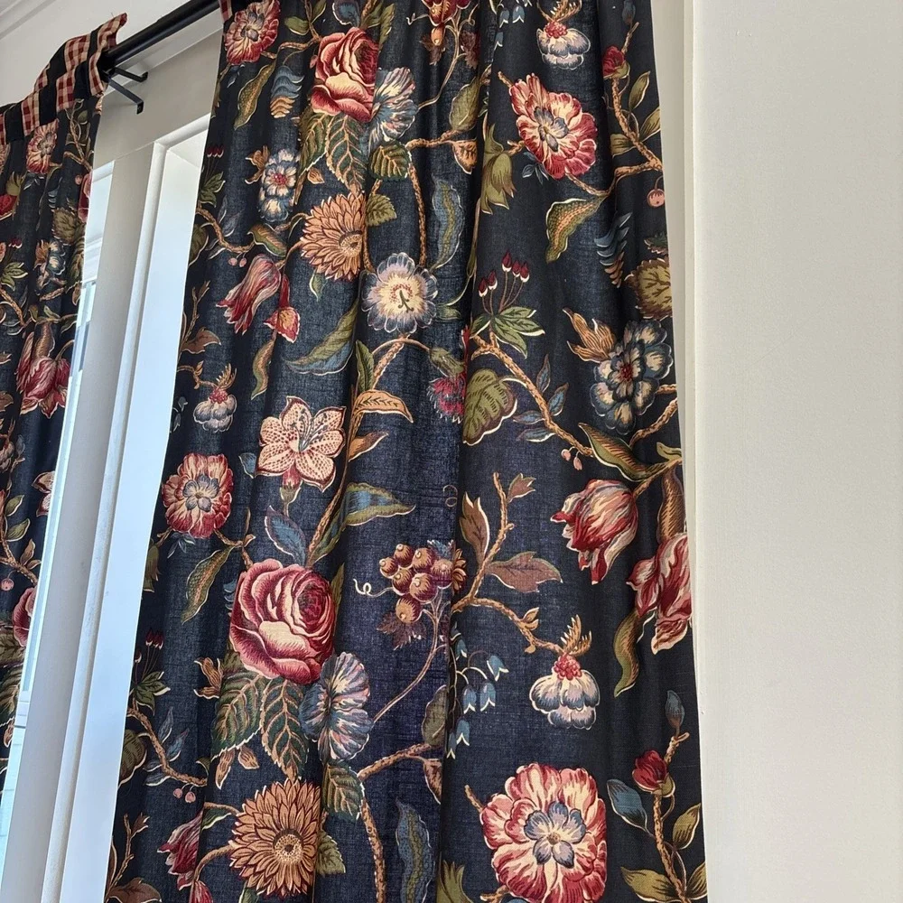 Custom Jay Yang Cotton Floral Fabric Curtain Panels (2) Modern Farmhouse 35x84