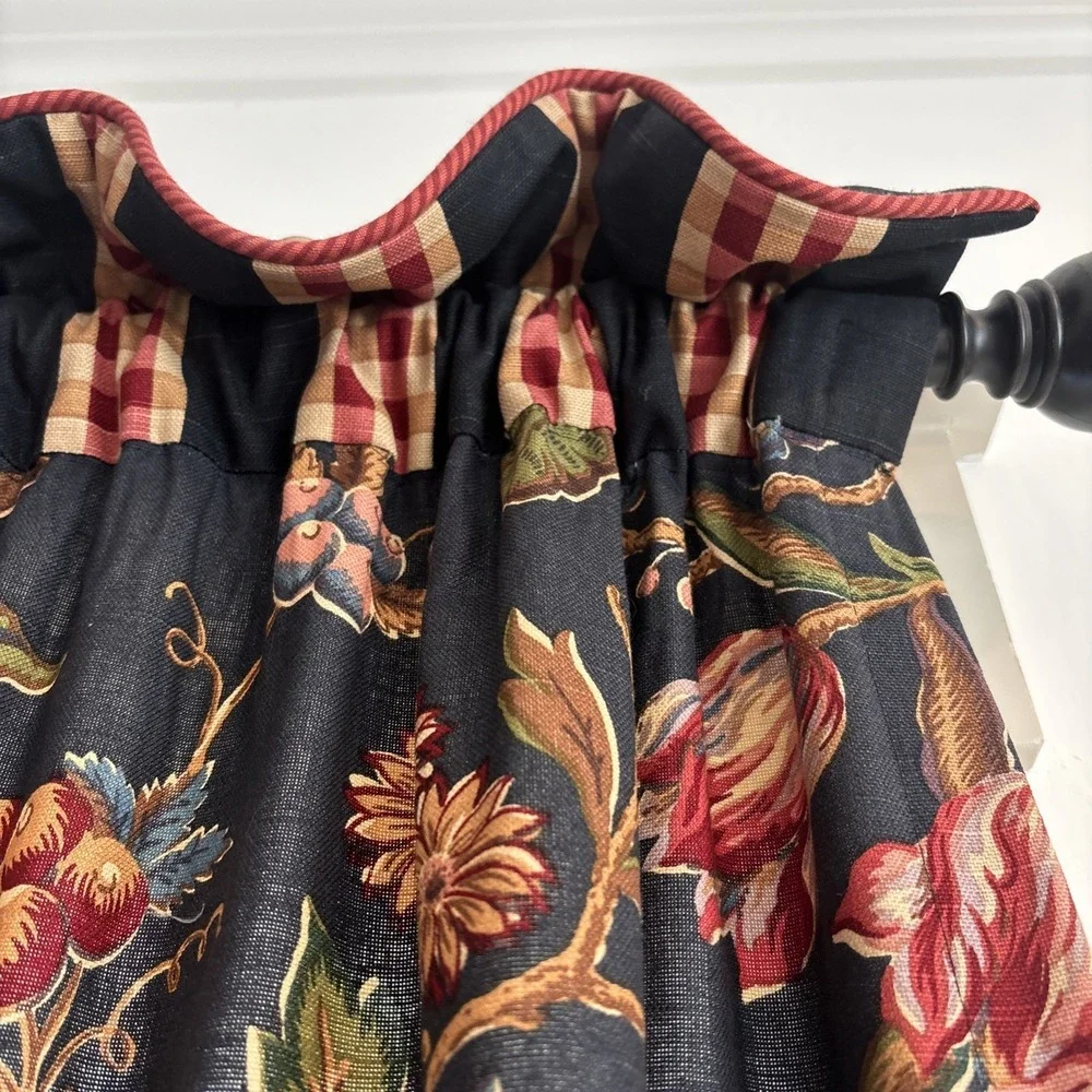 Custom Jay Yang Cotton Floral Fabric Curtain Panels (2) Modern Farmhouse 35x84