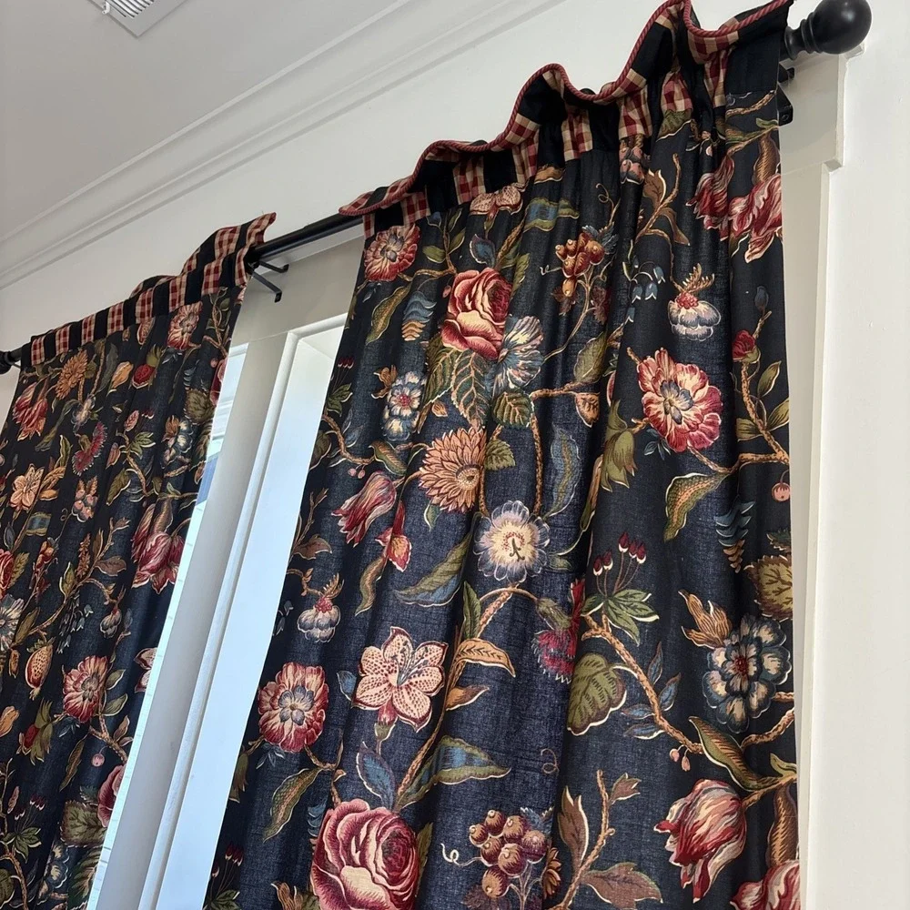 Custom Jay Yang Cotton Floral Fabric Curtain Panels (2) Modern Farmhouse 35x84