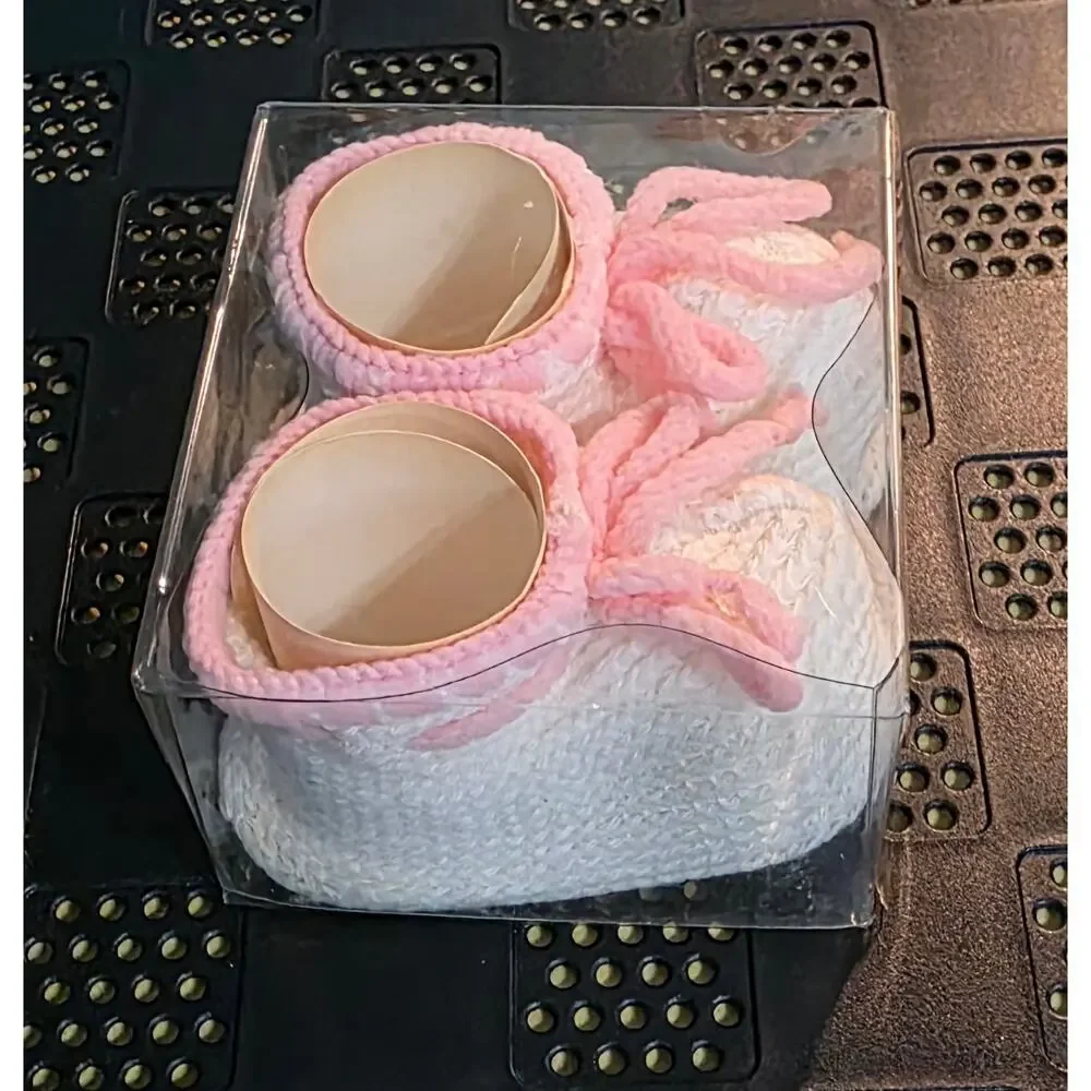 Vintage Baby Booties Crocheted pink and white NWT