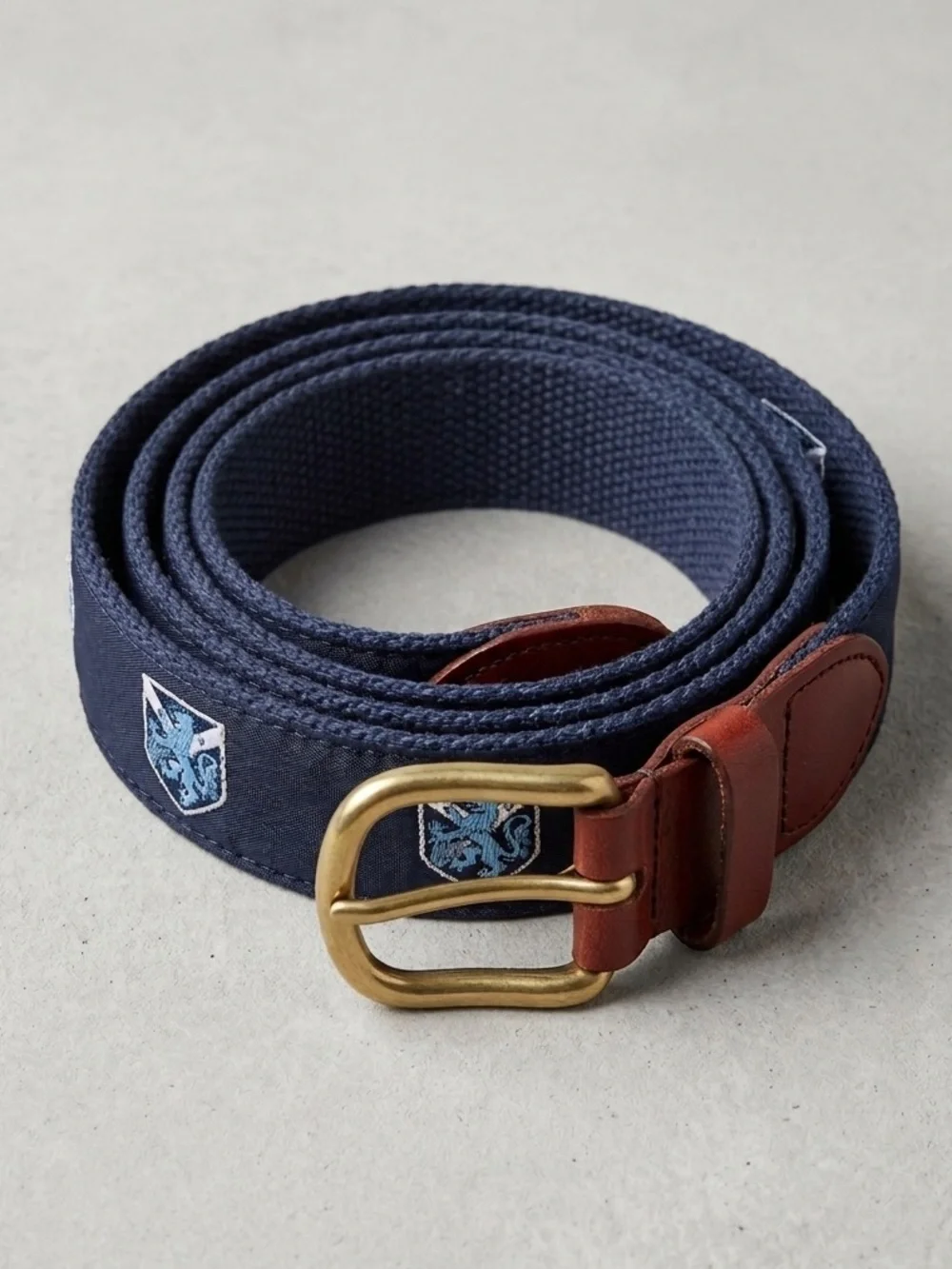 Leather Man Ltd Golf Country Club Belt Mens 32 Navy Blue Tan Leather Preppy