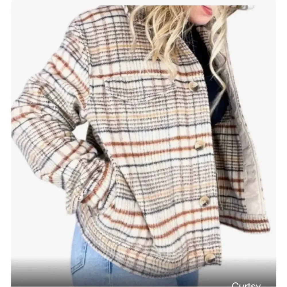 Joie XL soft button front shacket jacket tan plaid fall autumn cozy casual