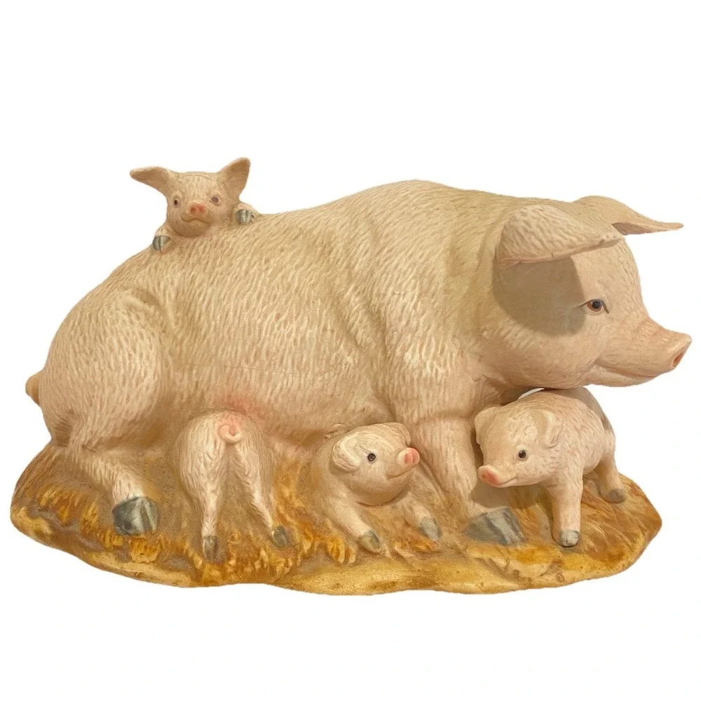 Homco Porcelain Pig & Piglets Figurine Mother & Babies Farmhouse Decor‎