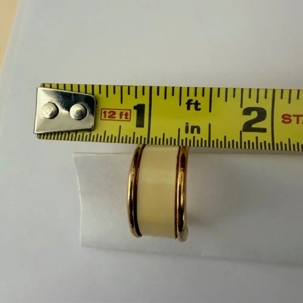Orena Vintage Clip-On Gold Tone Cream Enamel Polished‎ Half-Hoop Earrings 1970s