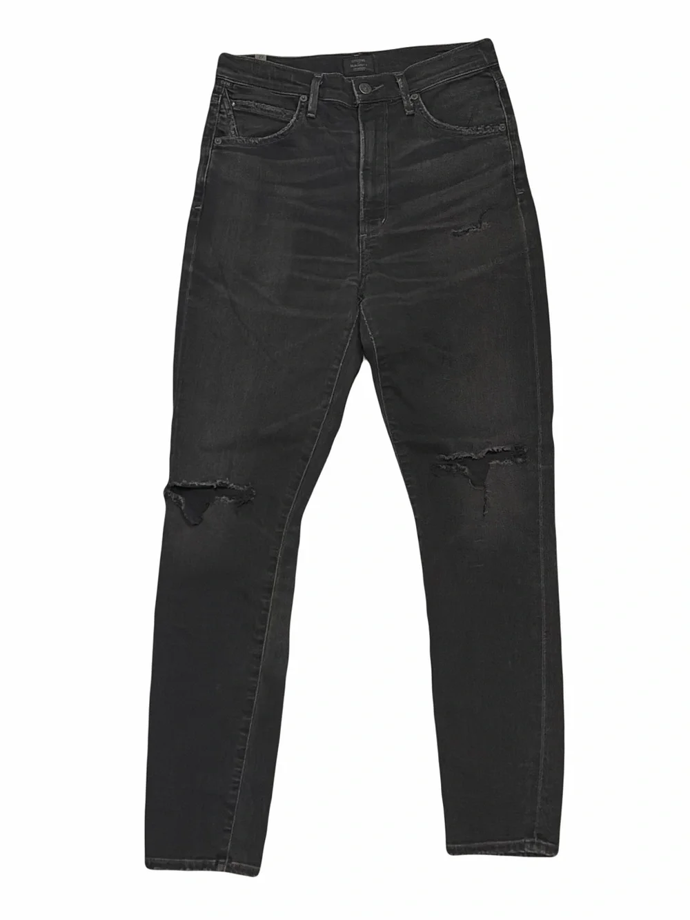 Citizens Of Humanity Black High-Rise Skinny Jeans with Knee Rips