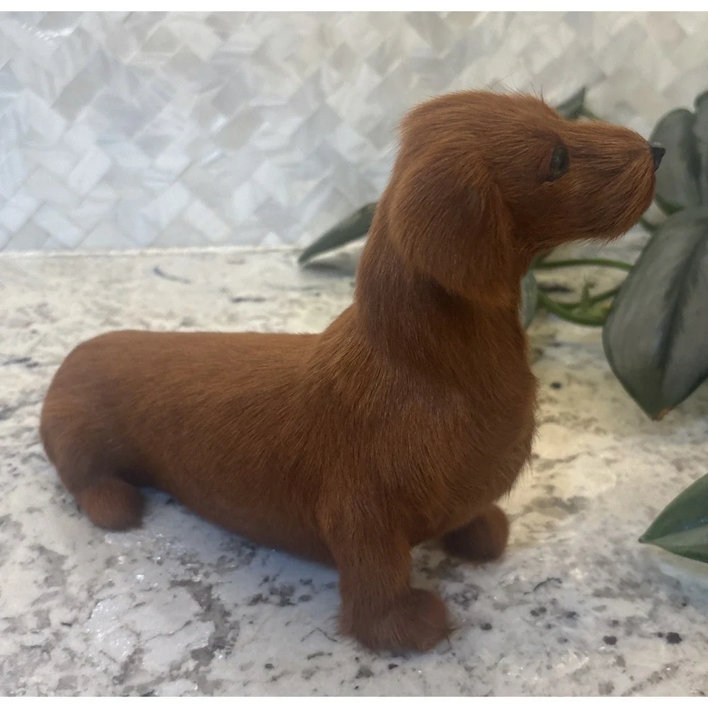 Vintage Real Fur Dog Miniature DACHSHUND Life like Soft Red collectible