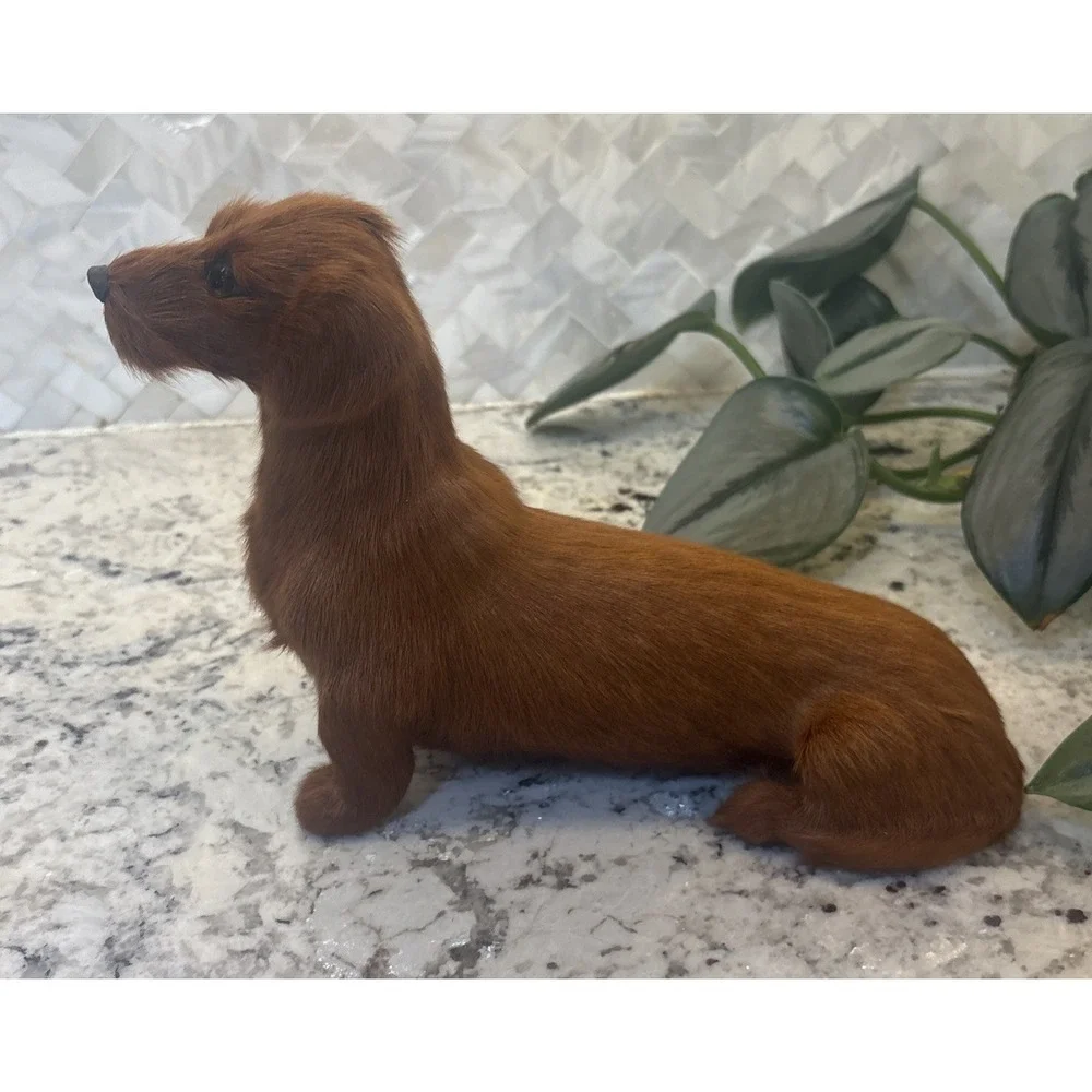 Vintage Real Fur Dog Miniature DACHSHUND Life like Soft Red collectible