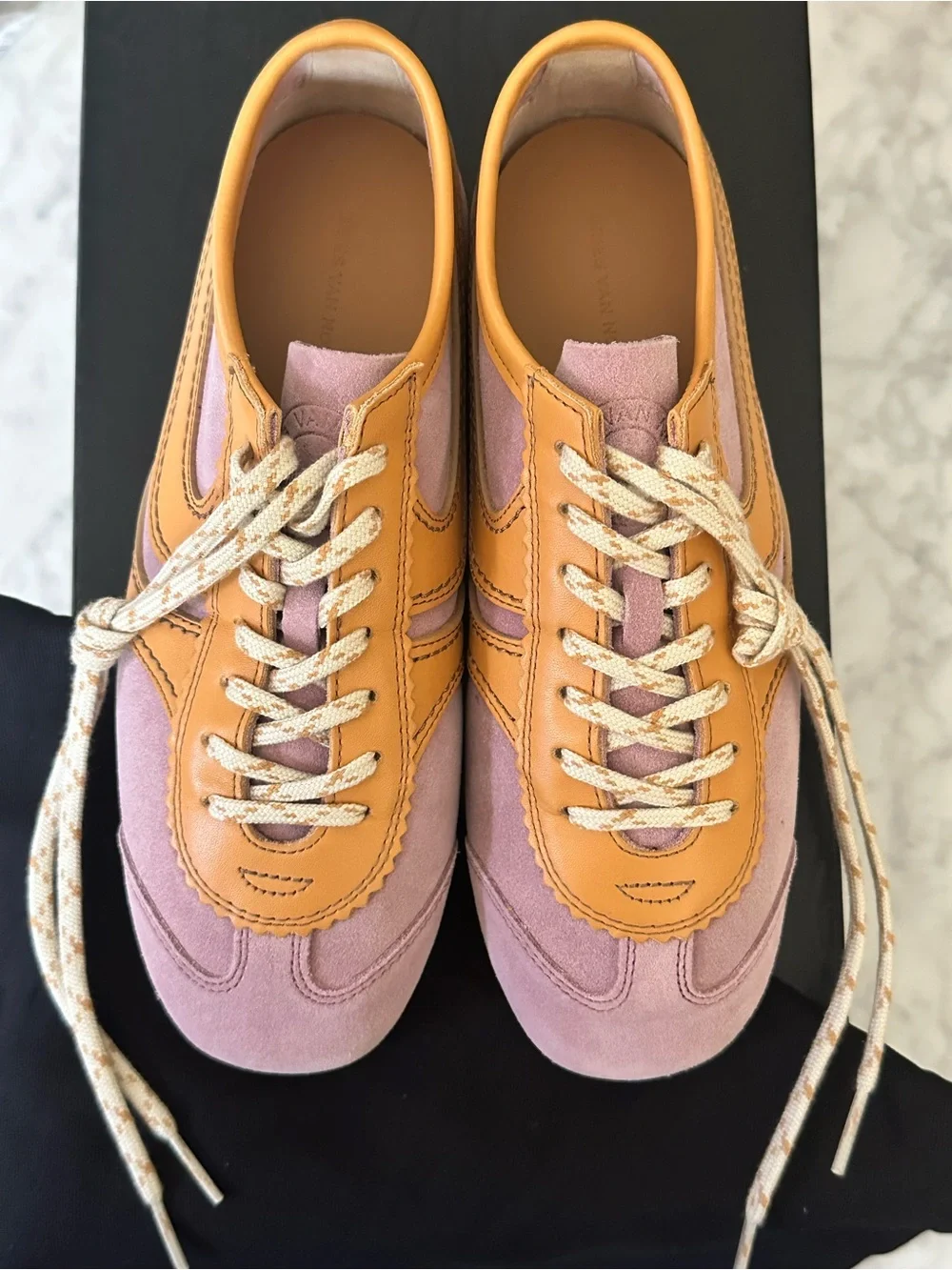 Dries Van Noten Leather-trimmed Suede Blush Yellow Low Top Sneakers 37 NWT