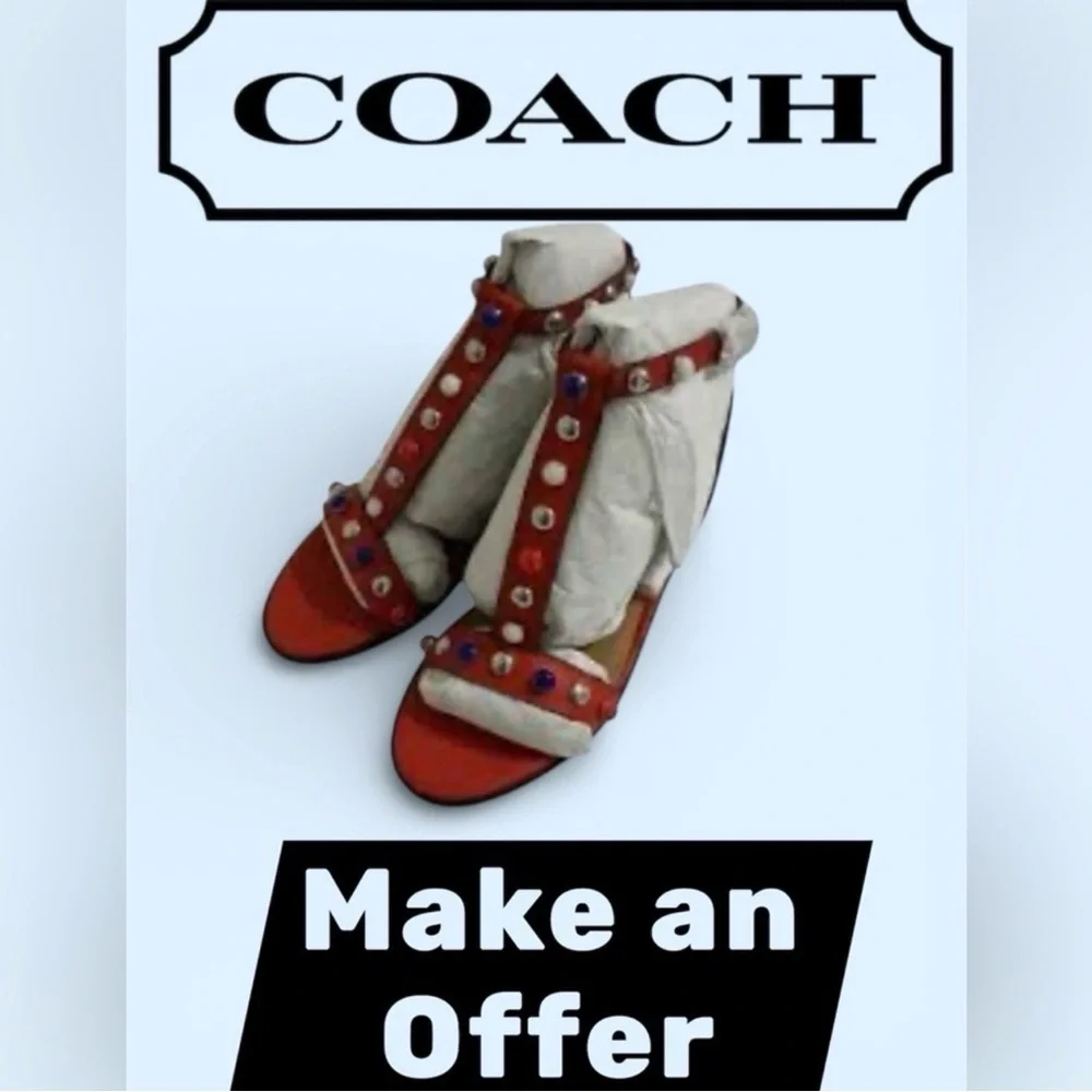 Coach Sadie Semi Matte Calf Deep Coral Sandal 6.5