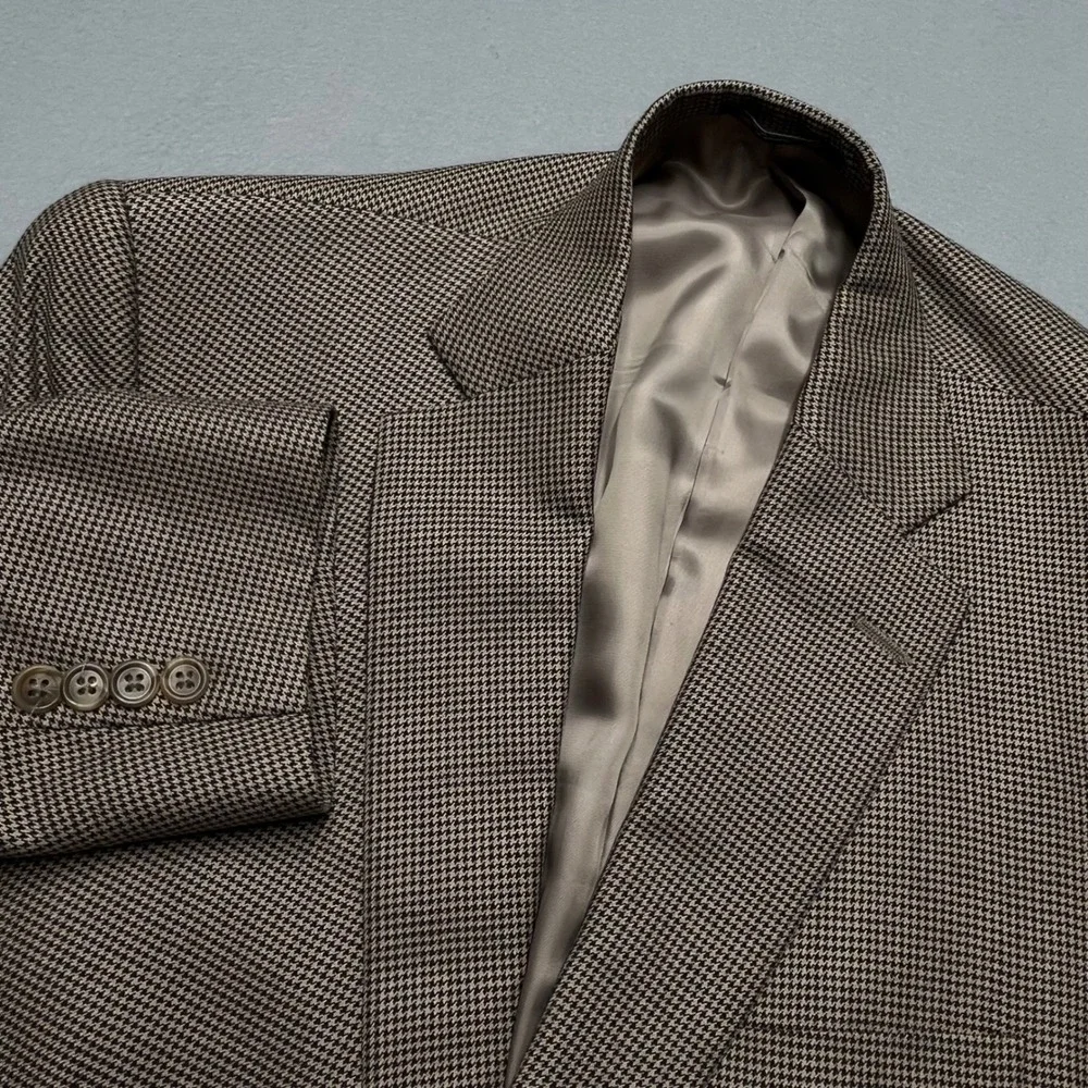 Hart Schaffner Marx Men Brown Navy Houndstooth Blazer Sport Coat Made in USA 42R