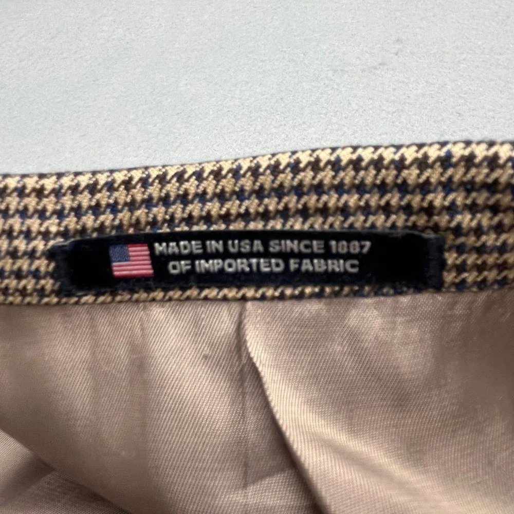 Hart Schaffner Marx Men Brown Navy Houndstooth Blazer Sport Coat Made in USA 42R