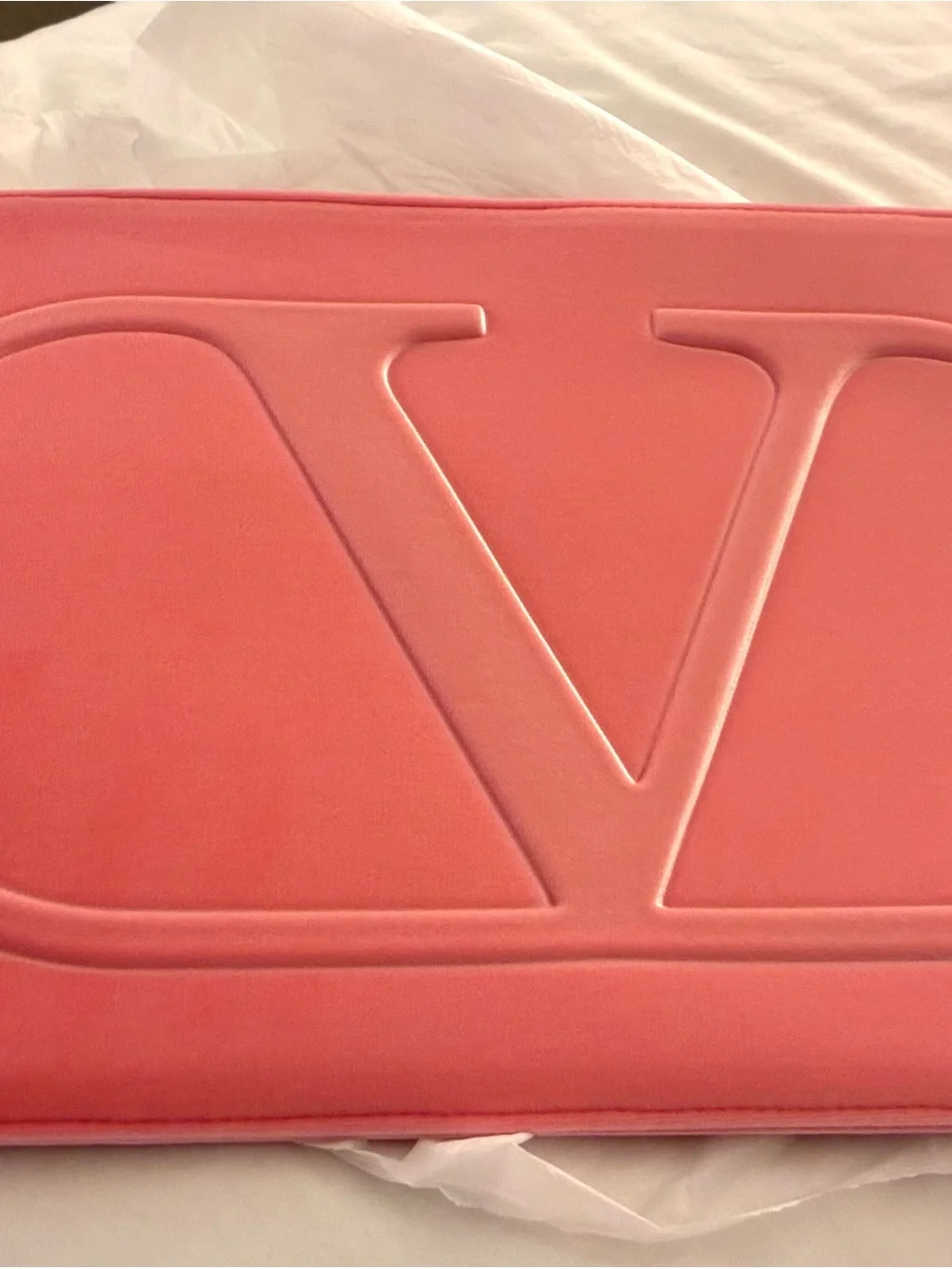 Ideal Gift!VALENTINO Pink Embossed V Logo Soft Velvet Laptop sleeve ;Coral pink