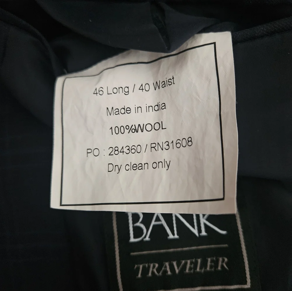 Jos A Bank Navy Windowpane 46L Tailored Sports Coat/Blazer